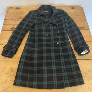 Club Monaco Black watch plaid wool blend coat in size small